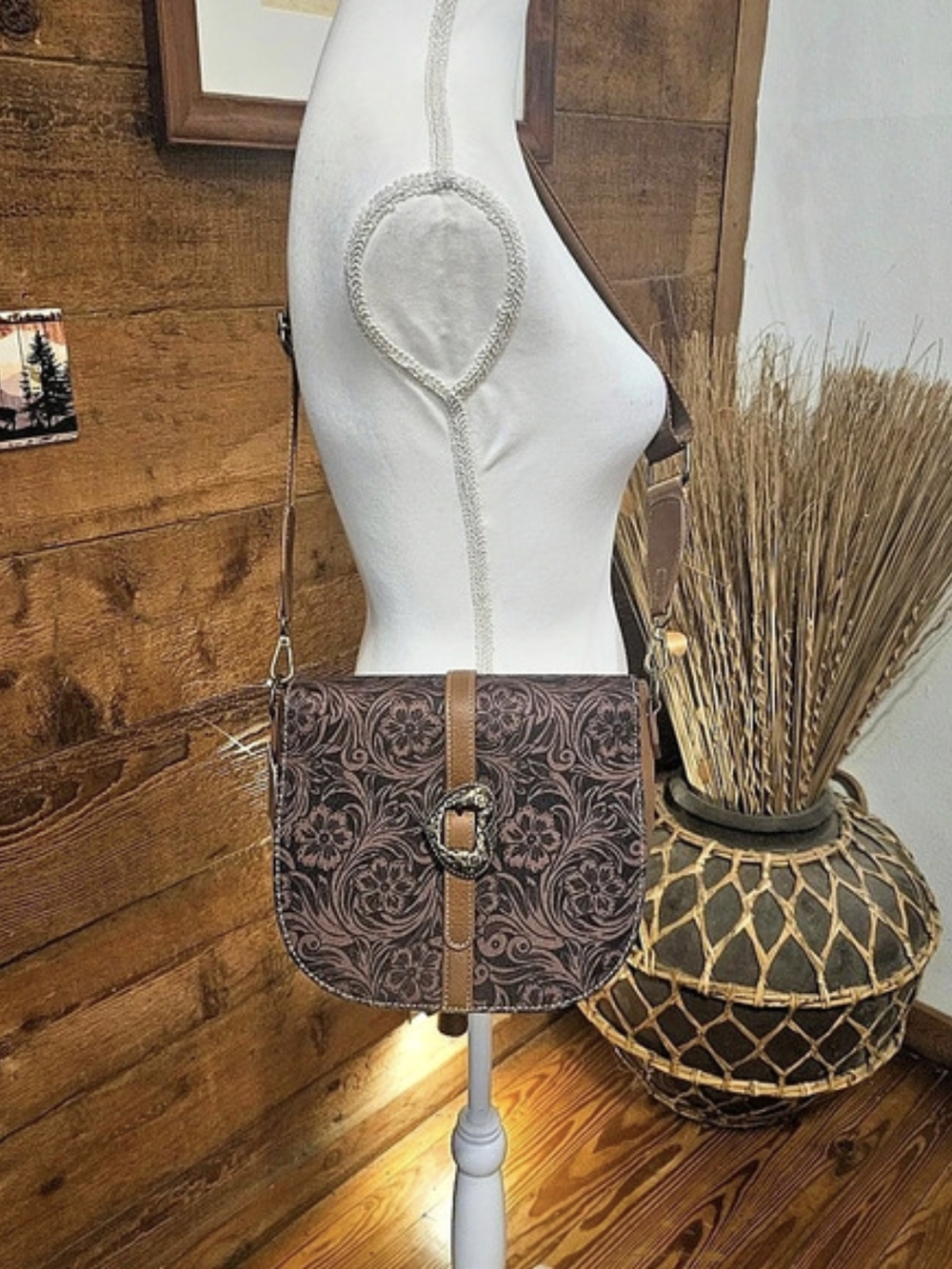Justin Floral Crossbody Bag in Brown & Black NWT - Picture 1 of 12